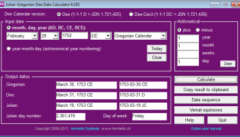 Julian-Gregorian-Dee Date Calculator screenshot