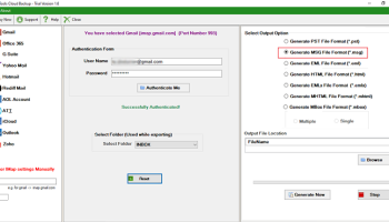 GainTools Backup Gmail to MSG File Tool screenshot