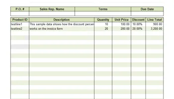 Sales Invoice Template with Discount Percentage screenshot