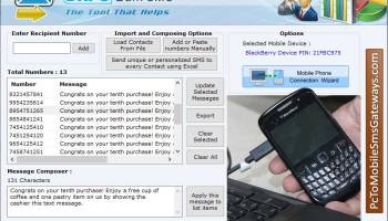 Bulk SMS Software for BlackBerry Phone screenshot