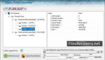 Digital pictures recovery software screenshot