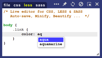 Live editor for CSS, Less & Sass screenshot