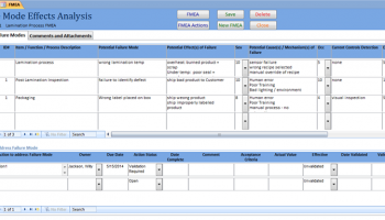 SBS FMEA Database screenshot