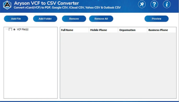 Aryson VCF to CSV Converter screenshot